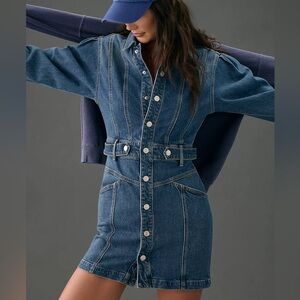 MOTHER The Batwing Cinch-Waist Denim Dress